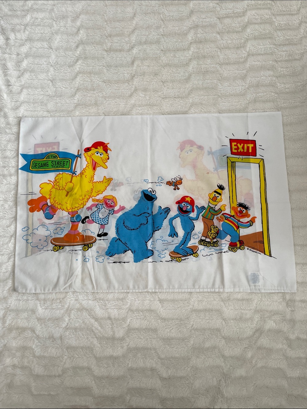 Vintage Sesame Street Skateboarding Characters Pillowcase - Yellow, Blue, Red